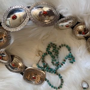 Vintage Native American coral/sterling Concho belt